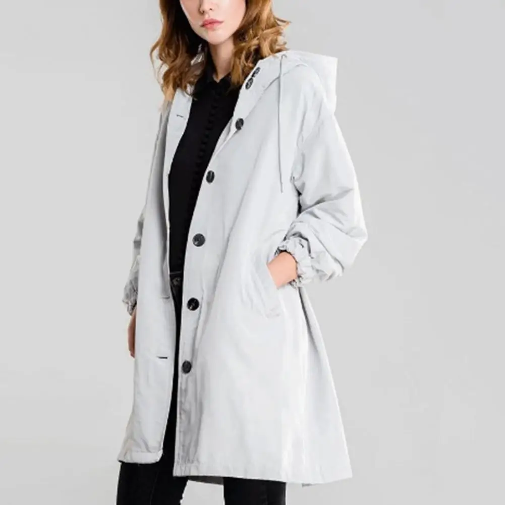 Manteau coupe-vent à capuche pour femme, coupe-vent d'automne, simple boutonnage, mi-long, manches longues fines, Wstring de proximité, document pour femme