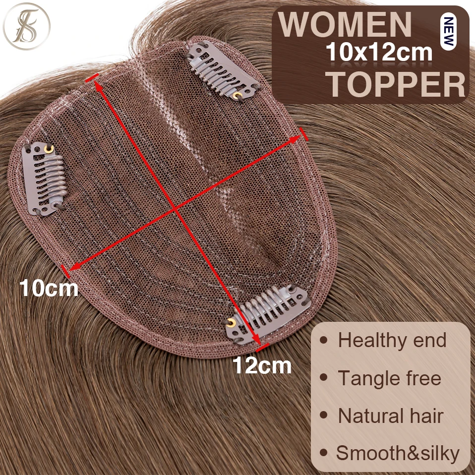 TESS 10x12cm Women Topper Hand Single Knot Hair Toppers Natural Hair Wigs Clip In Human Hair Extensions Side Part Lace Hairpiece