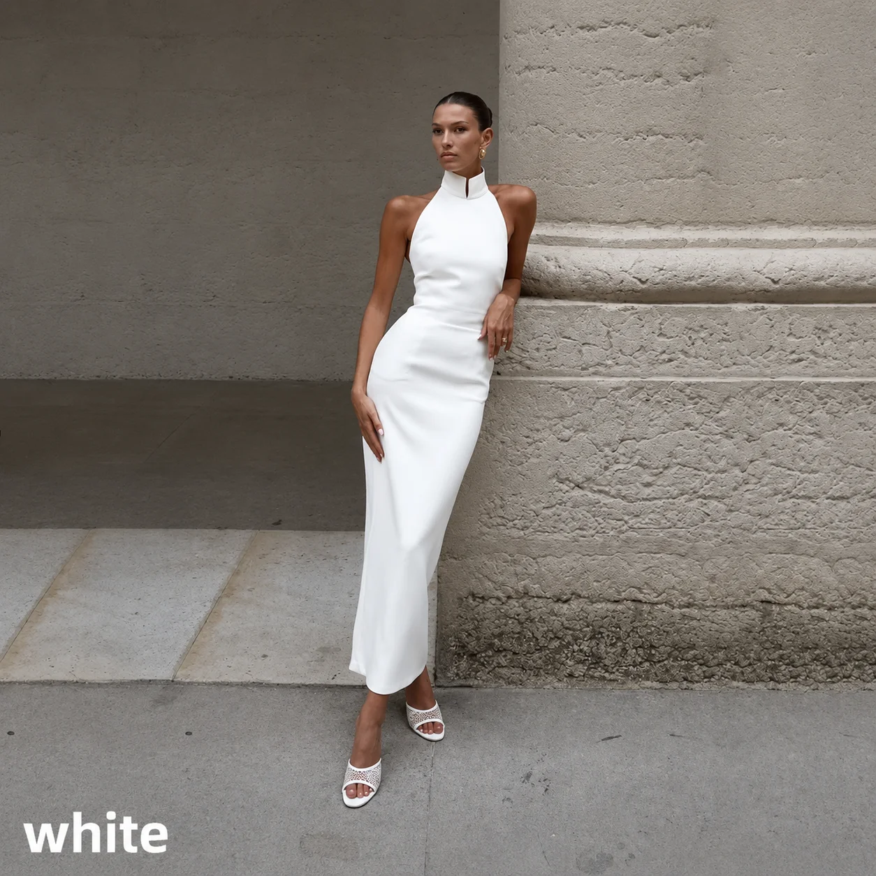 Simple Mermaid Ivory Wedding Dress Backless Elegant High Neck Sleeveless Pleat Ankle-length Gowns Satin Backless Customized 2026