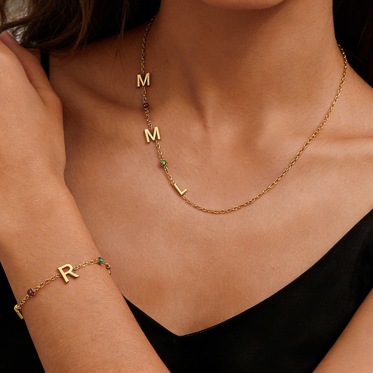 

Fashion Custom Name Zircon Bracelets Necklaces Set For Women Stainless Steel Jewelry Set Personalized Anniversary Birthday Gifts