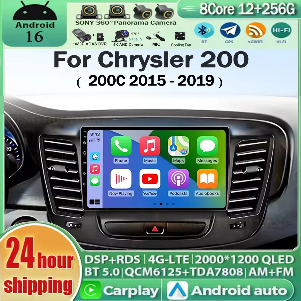 For Chrysler 200 200C 2015 2016 2017 - 2019 Android 16 Car Radio Auto GPS Navigation Multimedia Video Player Carplay