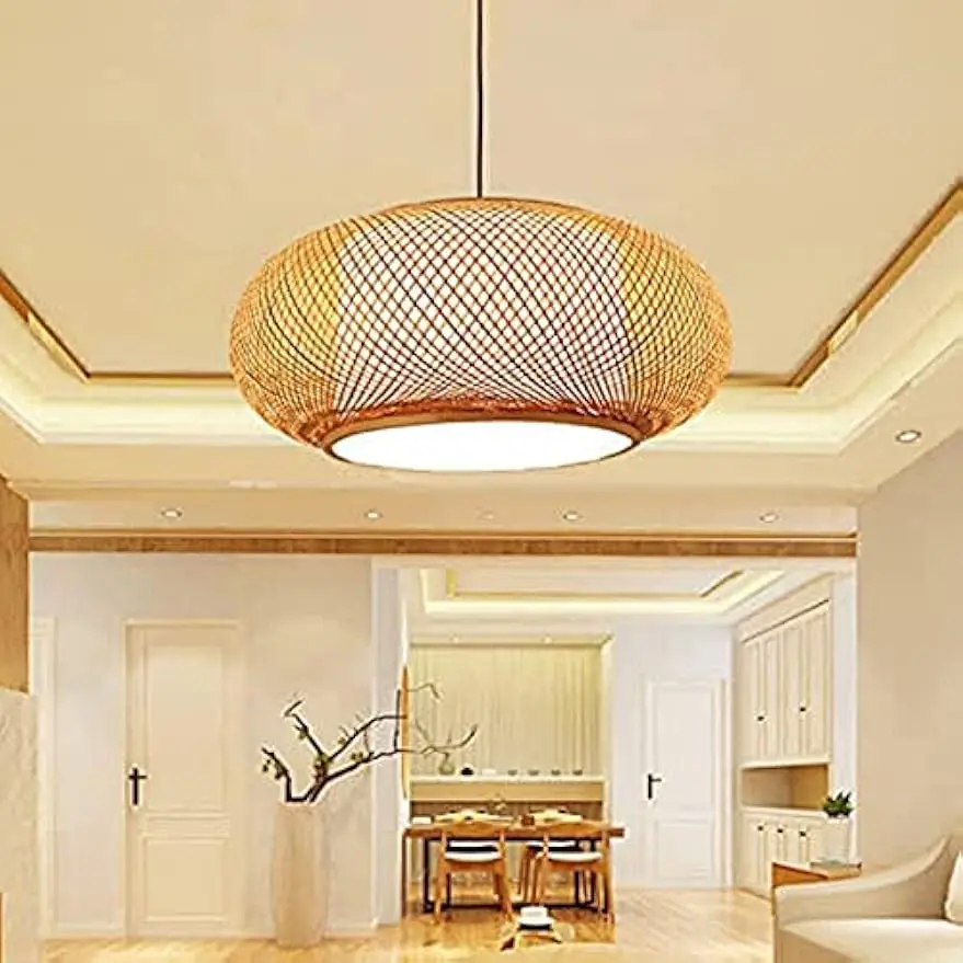 LED Handmade Rattan Chandelier Round Straw Hat Bamboo Lamp Pastoral Vintage Restaurant Chandelie Light for Cafe Bar E27 E26