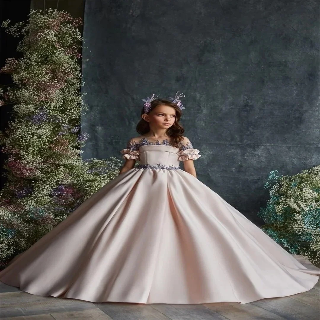robe-de-demoiselle-d'honneur-de-luxe-personnalisee-pour-mariage-et-fete-d'anniversaire-robe-de-ceremonie-pour-defile-a-manches-courtes-en-satin-avec-longue-traine-robe-assortie-pour-enfant