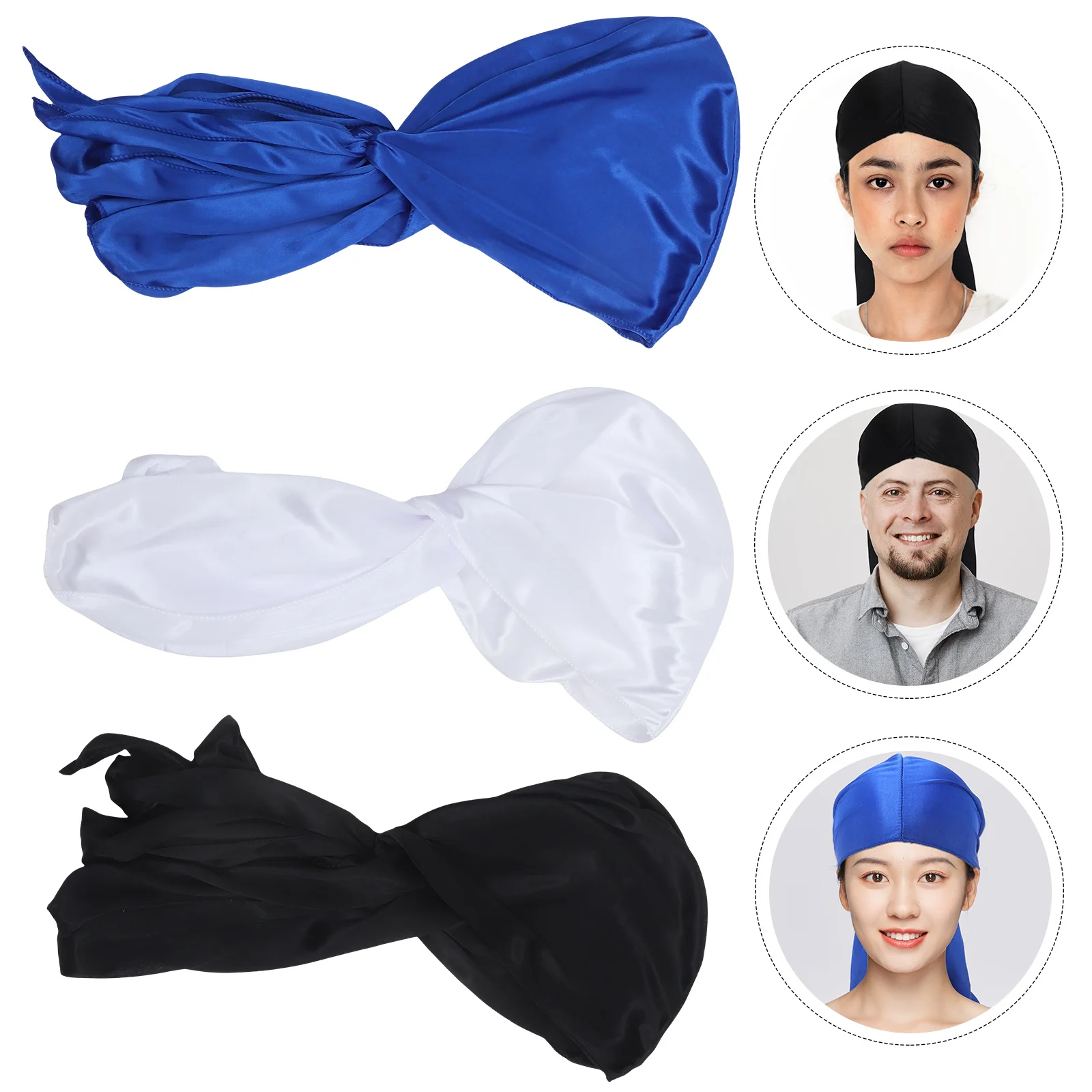 

3pcs Long Tail Headwraps Caps Breathable Polyester Wide Strap Headscarf Hat For Men Women Wave Cap Sun Protection Pirate Hat Men