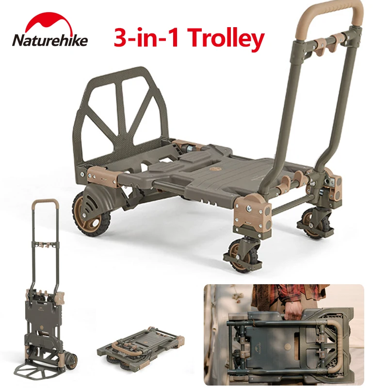 Naturehike 3-in-1 Trolley Carrier Foldable Camping Folding Hand Cart with Removable Wheels Outdoor Wagon Trailer Bearing 120kg