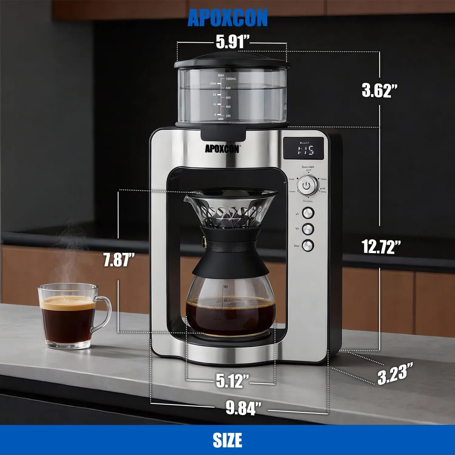 Automatic Drip Coffee Maker for Coffee Enthusiasts -Pour Over Coffee Brewer with Programmable Timer, Hand Drip Simulation, Adjus