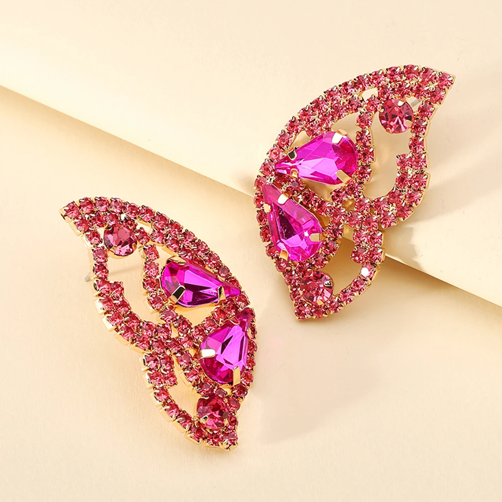Romantic Fashion Butterfly Wing Shiny Rhinestone Glamorous Decor Stud Earrings For Women Luxury Design Wedding Party Jewelry