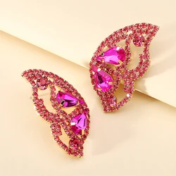 Romantic Fashion Butterfly Wing Shiny Rhinestone Glamorous Decor Stud Earrings For Women Luxury Design Wedding Party Jewelry