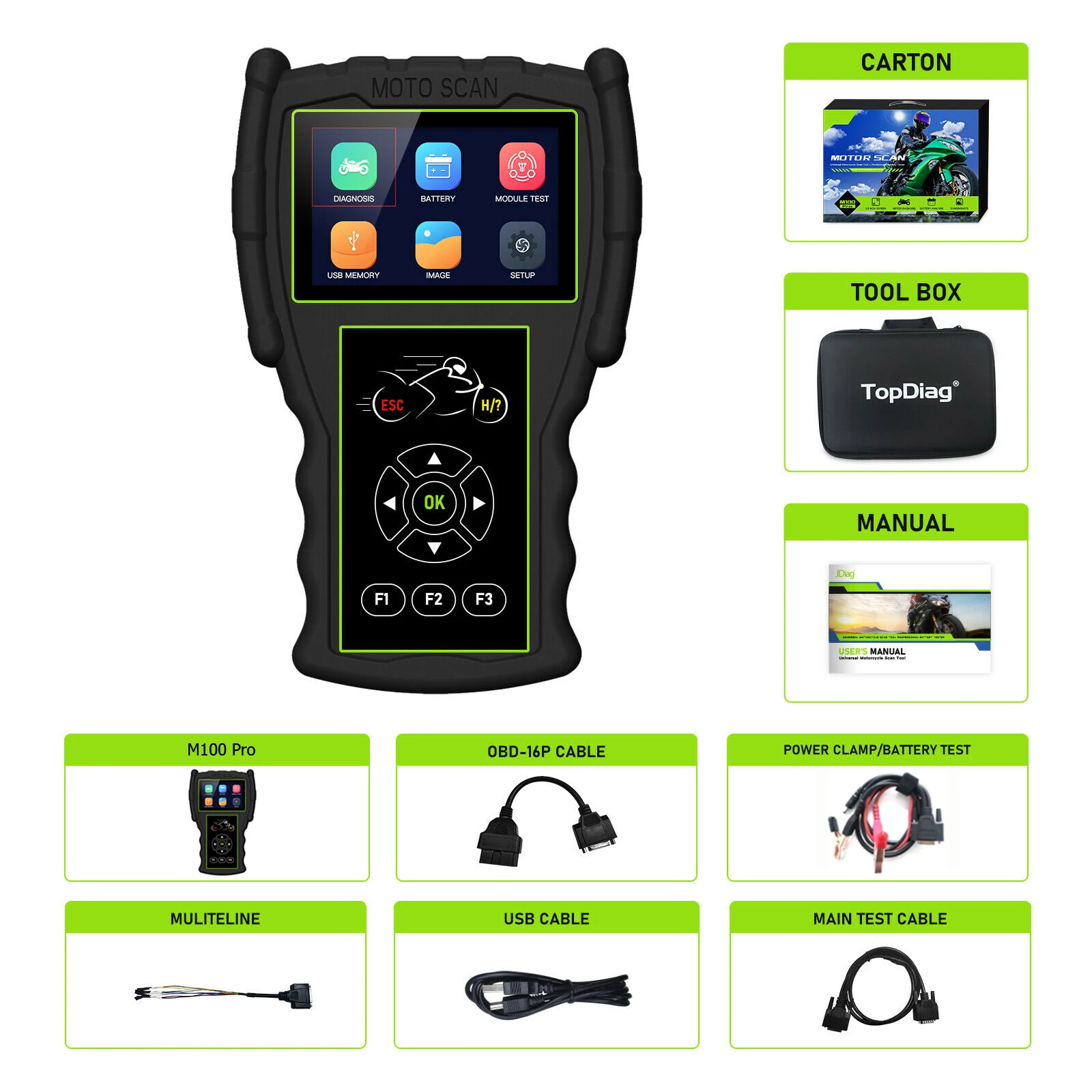 Motorbike Diagnostic Scanner JDiag M100 Pro Motorcycle Function Diagnostic Tool D87 D88 Scan Code Reader Professional Inspection