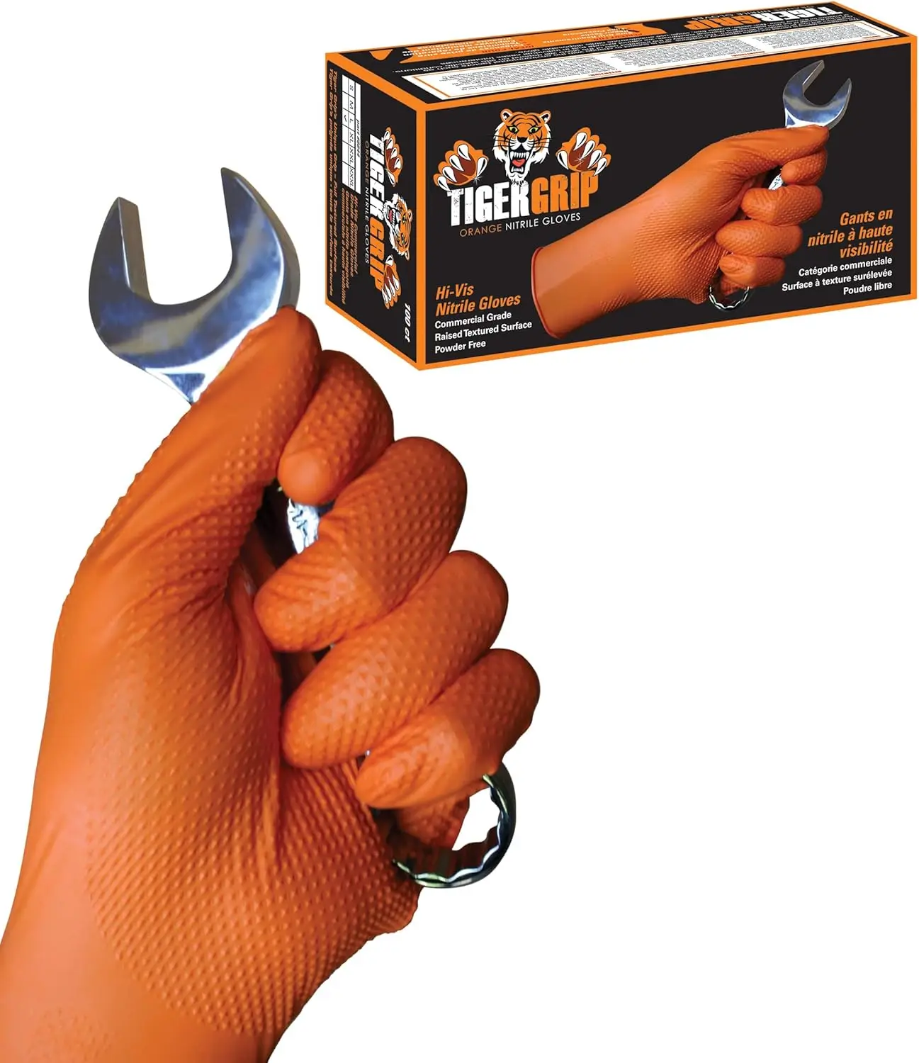 Guantes de Nitrilo TigerGrip de 8 Mil, Desechables, Sin Polvo, Sin Látex, Texturizados, Agarre Superior, Color Naranja, Talla XL, Caja de 100