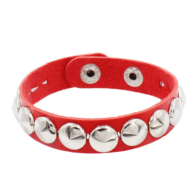 2023 Red Fashion Gothic Punk Spike Rivets Metal Pu Leather Bracelet Men Adjustable Bracelets Bangles Male Arm Jewelry Black