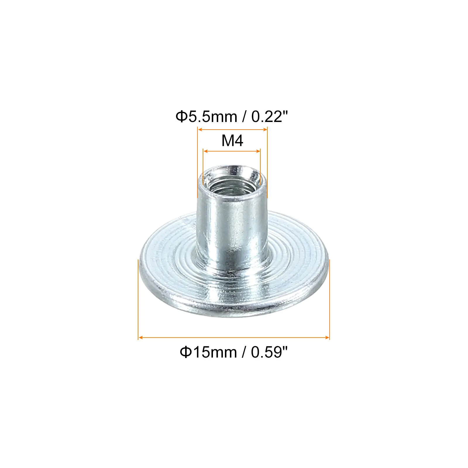 Uxcell 50pcs T-nuts Carbon Steel Tee Nut Round Base Weld Nuts Through Hole Flange Insert Female Thread Plate Nuts, Silver