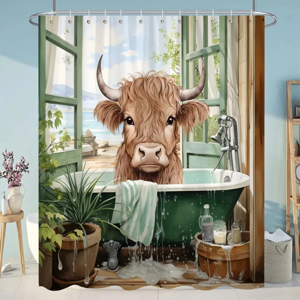 Grappig Duiken Kat Douchegordijn Cartoon Dieren Olieverfstijl Polyester Wasbare Douchegordijnen Badkamer Decor Met Haken