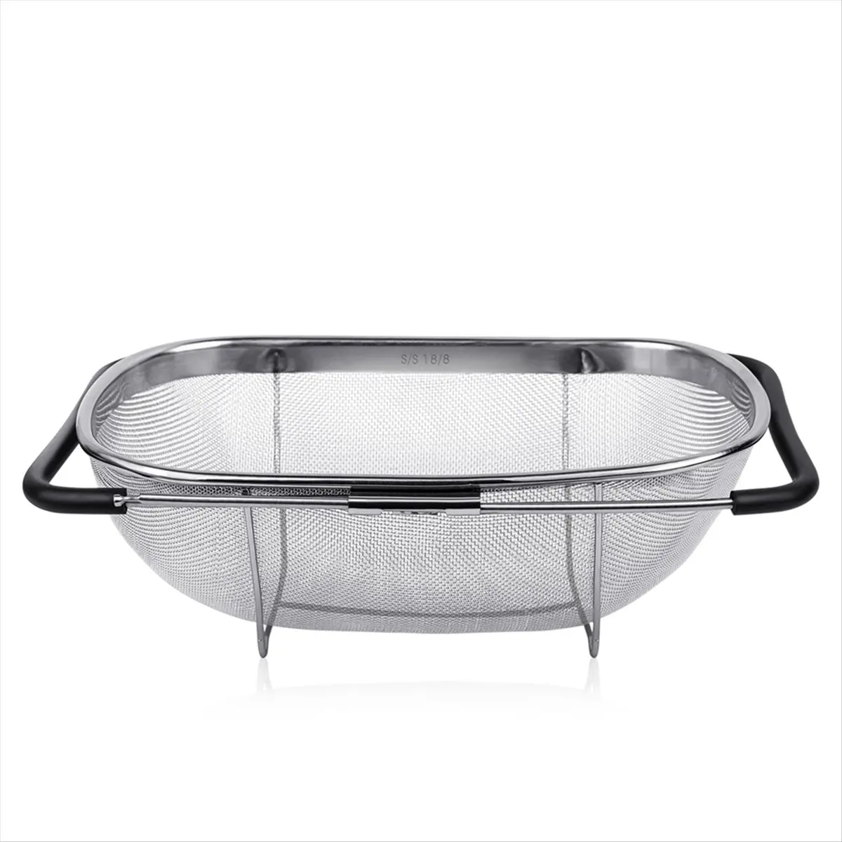 PROFESSIONAL USE Telescopic Rice Drain Basket Large Sink Colander Stainless Steel Fine Mesh Colander Basket with Telescopic Rubb