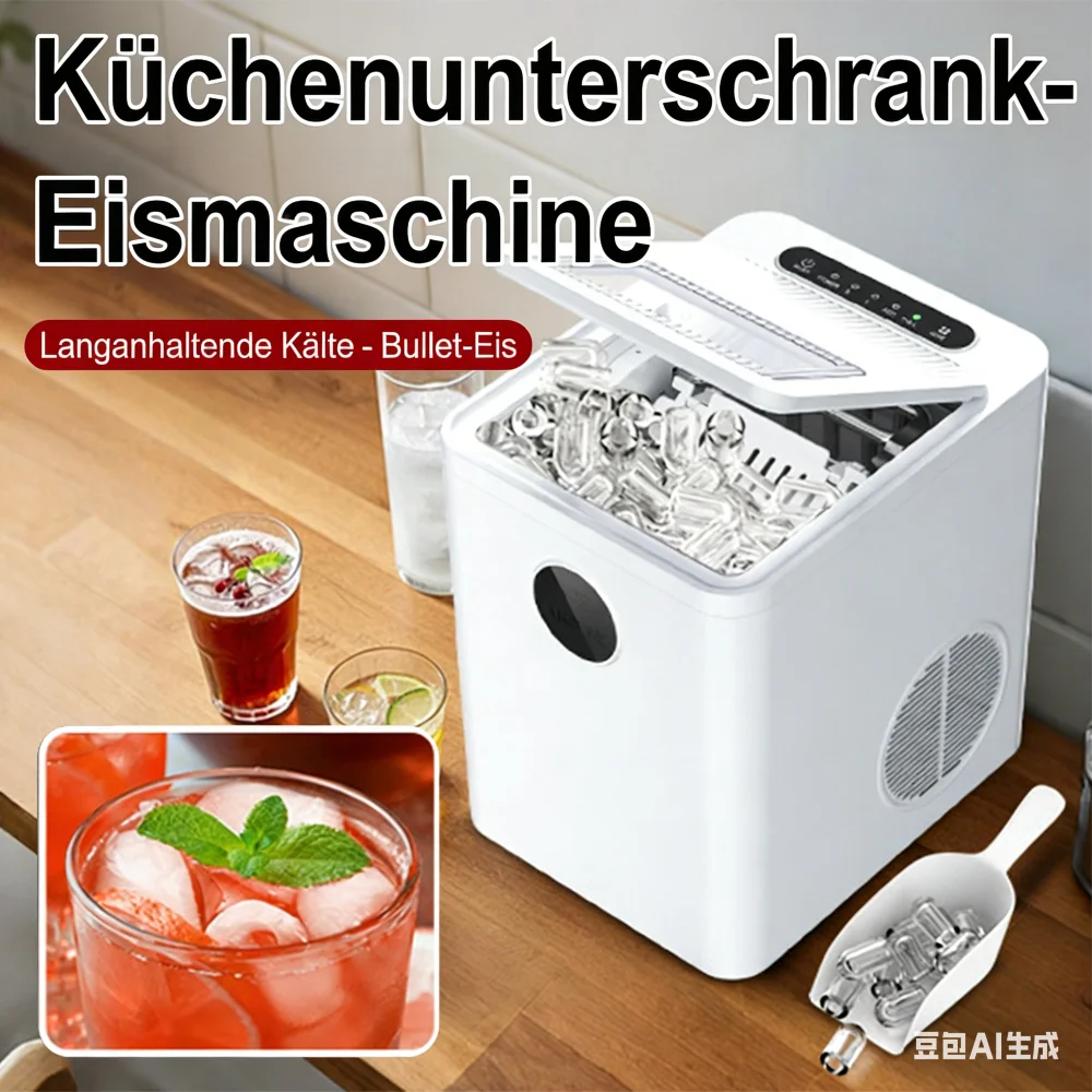 Eisbereiter 15kg/24h, 8-15 Min Schnelleisbereitung, 1,5L Wassertank, 120W, EU Kompakt Eiswürfelmaschine für Küche Bar