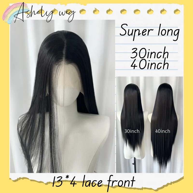 

30inch Black Wig 13*4 Super Long Straight Lace Front Wigs for Cosplay Glueless HD Synthetic Lace Wigs for Womem Cospaly Daily
