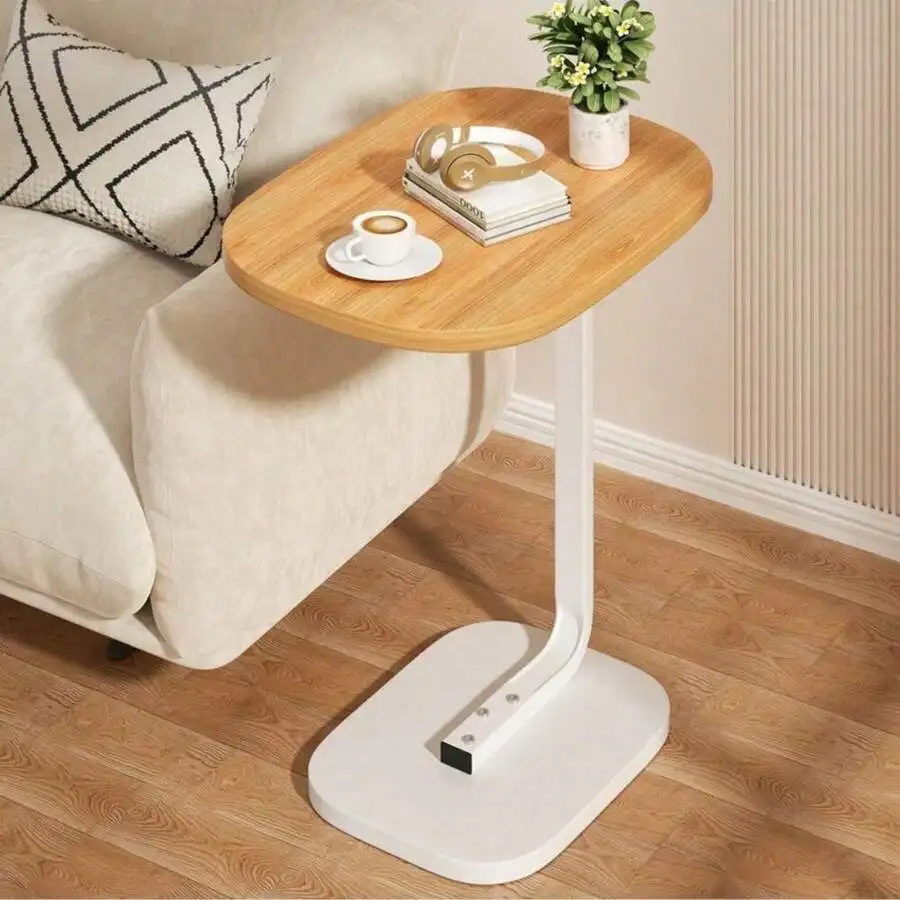 

C-shaped end table small coffee table side table for couch or sofa snack table living room bedroom balcony space-saving modern s