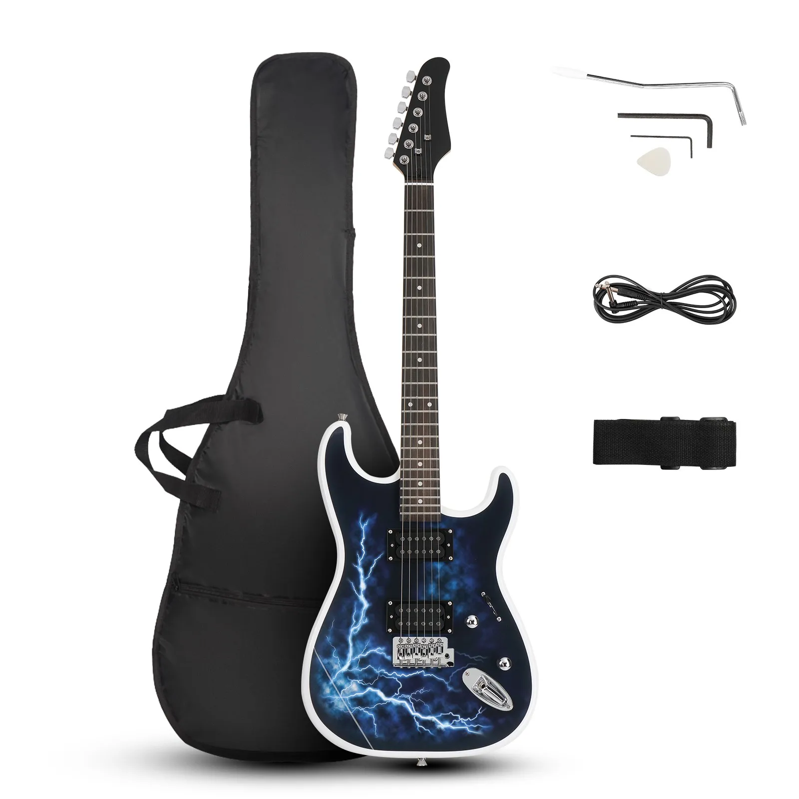 

Электрогитара Maple Lightning Style белого цвета + ремень + кабель + чехол + медиаторы