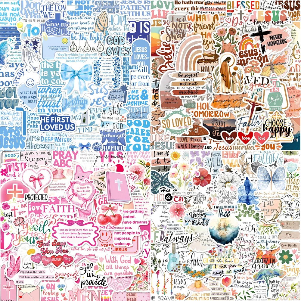 50/200pcs Jesus Phrase Stickers for Laptop Suitcase Luggage Bible Faith Cross Words Sticker Waterproof Decals Packs
