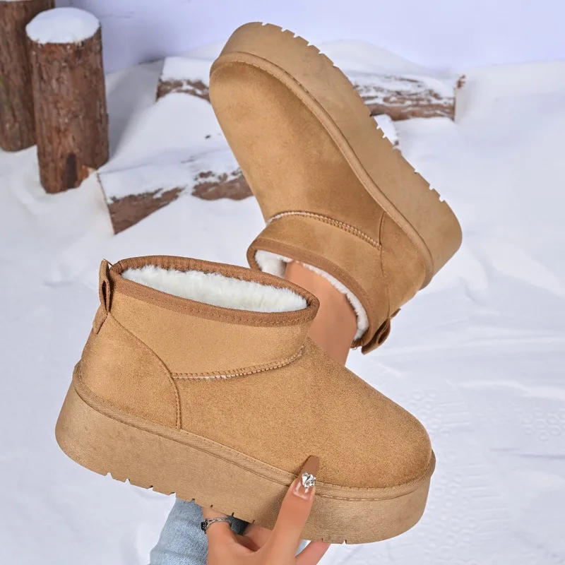 

2025 Новая модная обувь на плоской подошве больших размеров, женские ботинки, повседневные теплые домашние ботинки без шнуровки, брендовые элегантные зимние теплые ботинки Женские ботинки