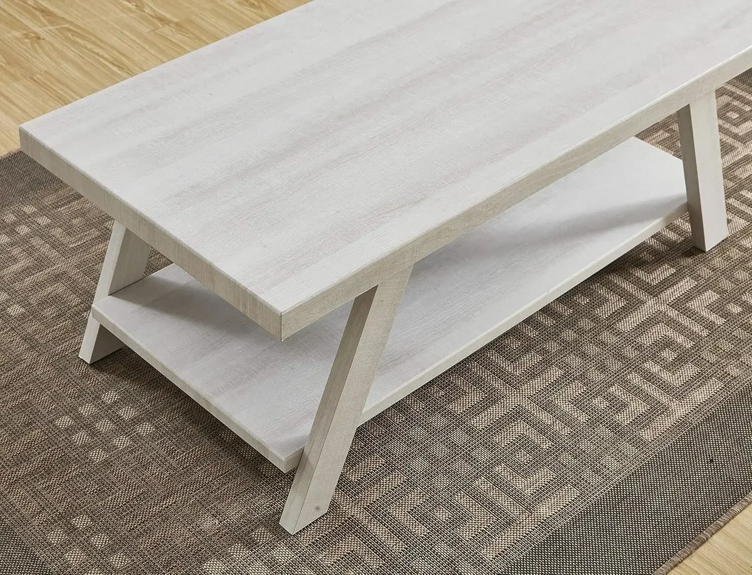 Athens Contemporary Wood Shelf Coffee Table, White