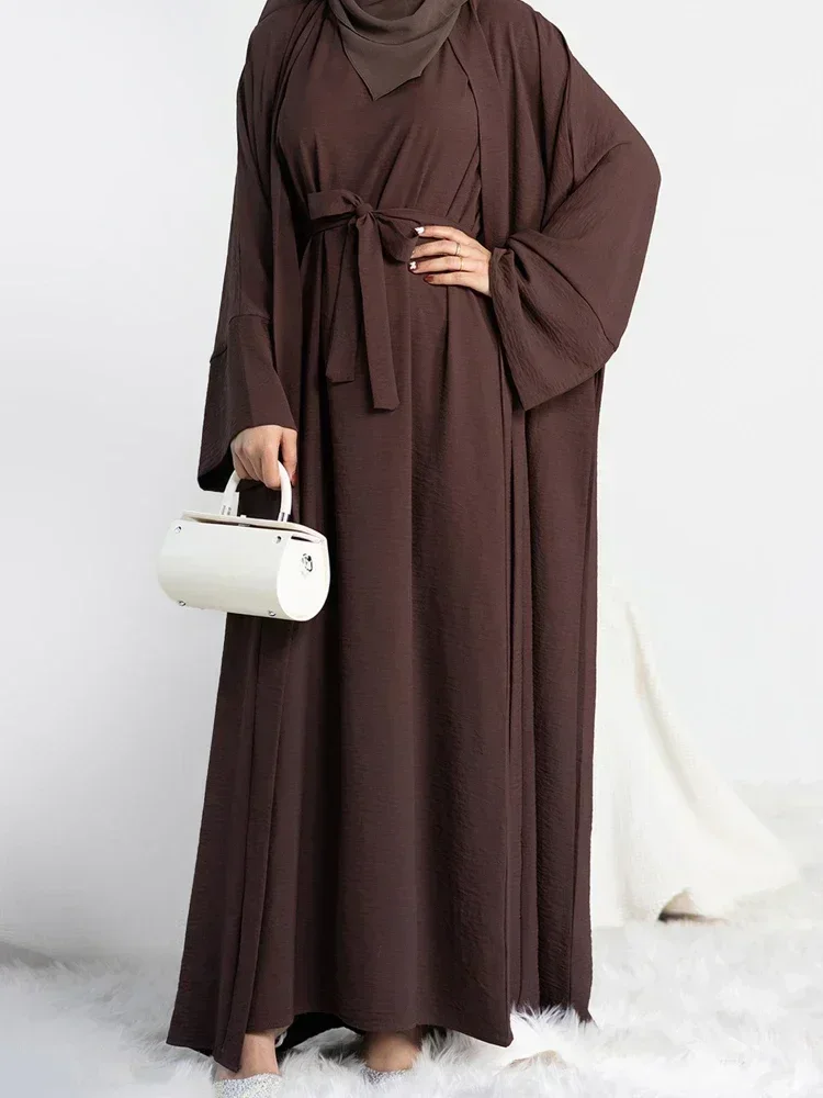 2 peças abaya quimono combinando conjunto muçulmano ramadan abayas para mulheres dubai turquia interior hijab vestido africano islam roupas jilbab