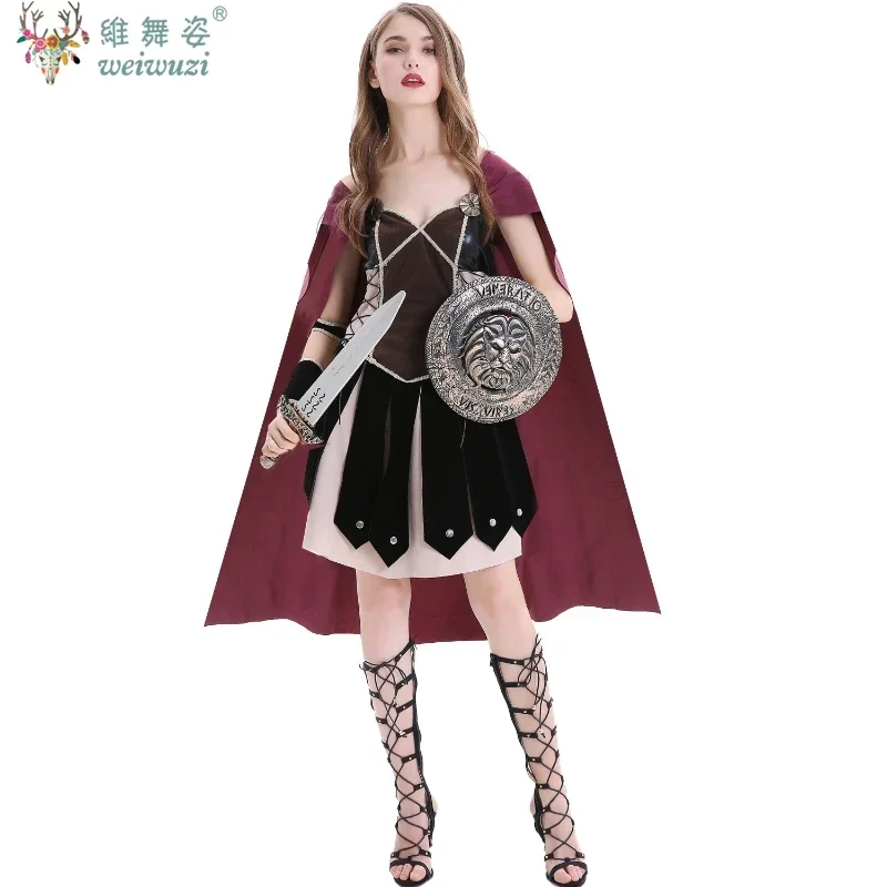 

Halloween Cosplay Bada Female Warrior Fancy Dress Roman Royal Knight Costume Adult European Gladiator Soldier Cape Party Costume