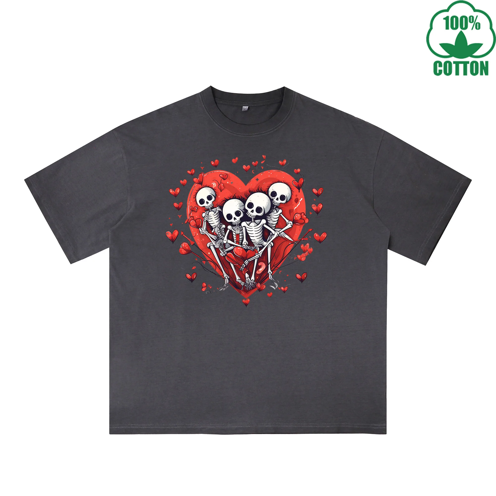 Love Printed Dirty Wash T-Shirt 230G Multicolor Loose Trendy Fashionable 100%Cotton Short Sleeve Top