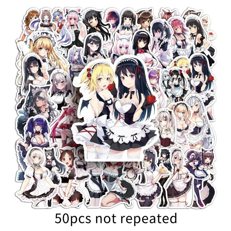 10/25/50pcs Japanese Kawaii Maid Stickers Cartoon Otaku DIY Helmet Motorcycle Cute Girl Decals Waterproof Graffiti Stickers