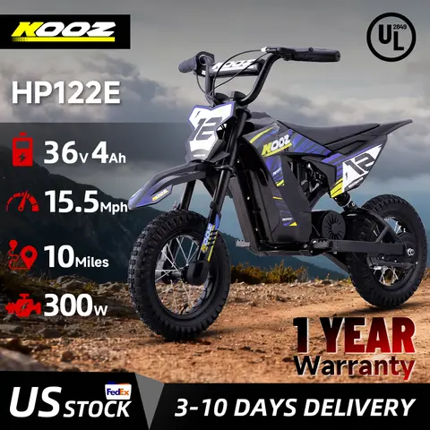 KOOZ HP122E 36V 300W Motocicleta eléctrica para niños, bicicleta eléctrica de cross de hasta 15,5 MPH y 10 millas de largo alcance, UL 2849.