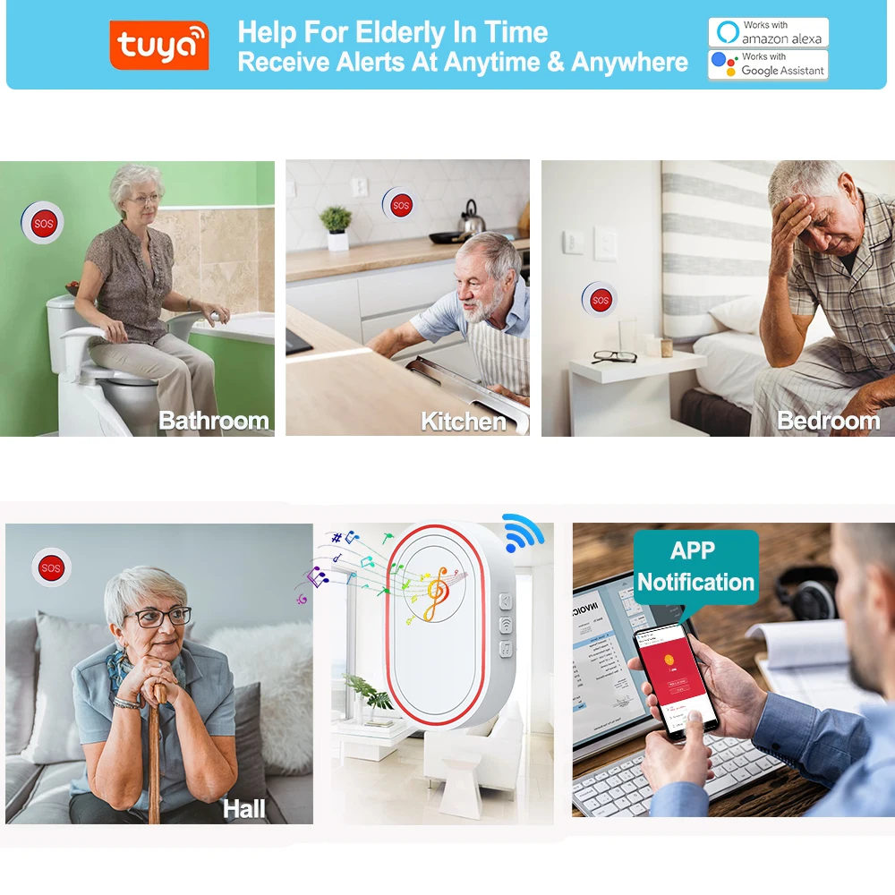 Imagem -03 - Topvico wi fi Botão de Pânico Alarme Prevenção de Queda para Idosos Demência Rf433mhz Cama sem Fio Alarme Cuidador Pager Tuya App