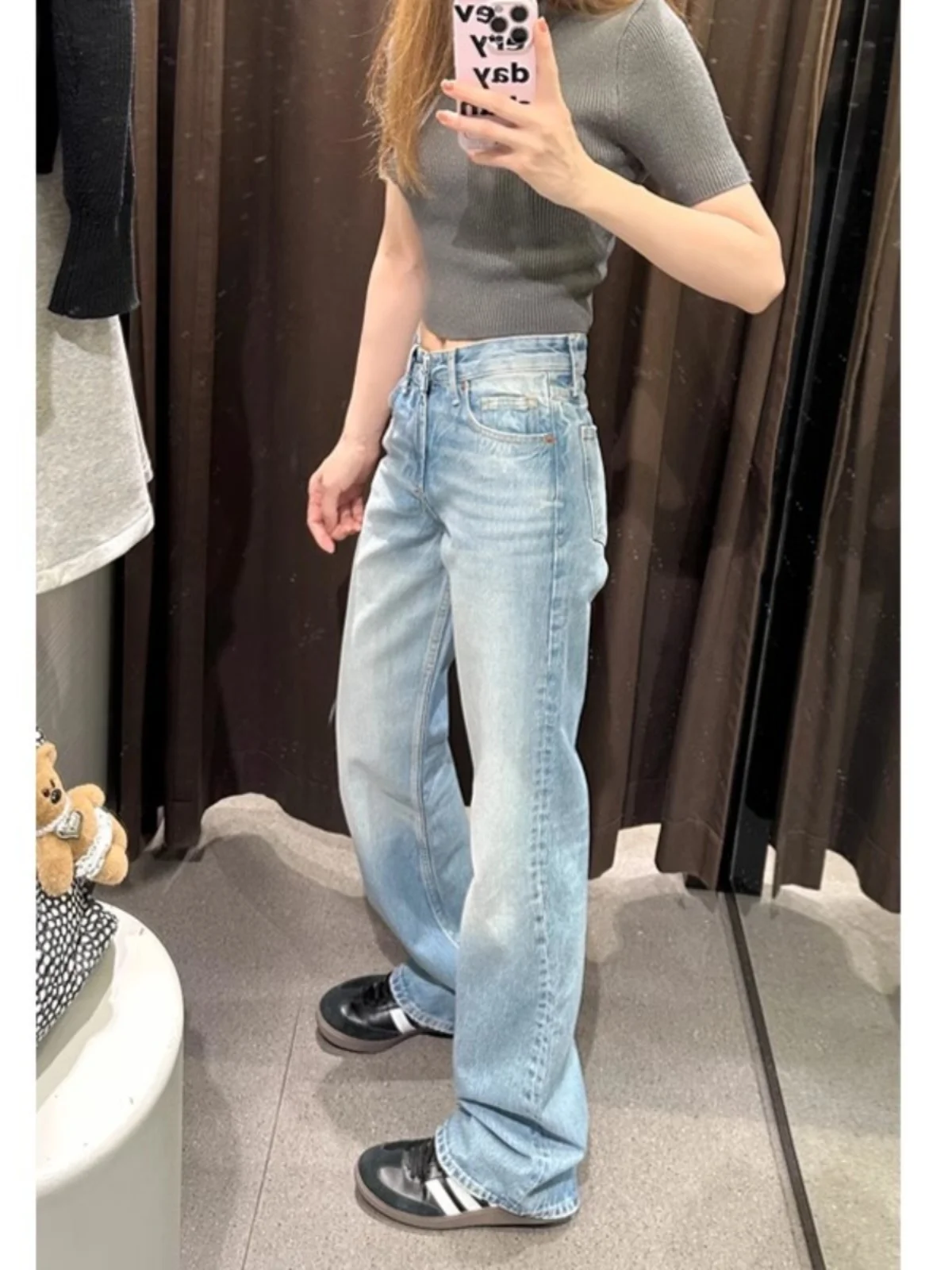 

Spring 2025 High Waist Wide Leg American Retro Women's Jeans New Arrival Wear Resistant Long Pants Deep Color Zipper Closure