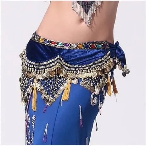 สไตล์ใหม่ Belly Dance เครื่องแต่งกายกำมะหยี่โคมไฟทองเหรียญ Belly เต้นรำสะโพกผ้าพันคอสำหรับสุภาพสตรี Belly เต้นรำเข็มขัด