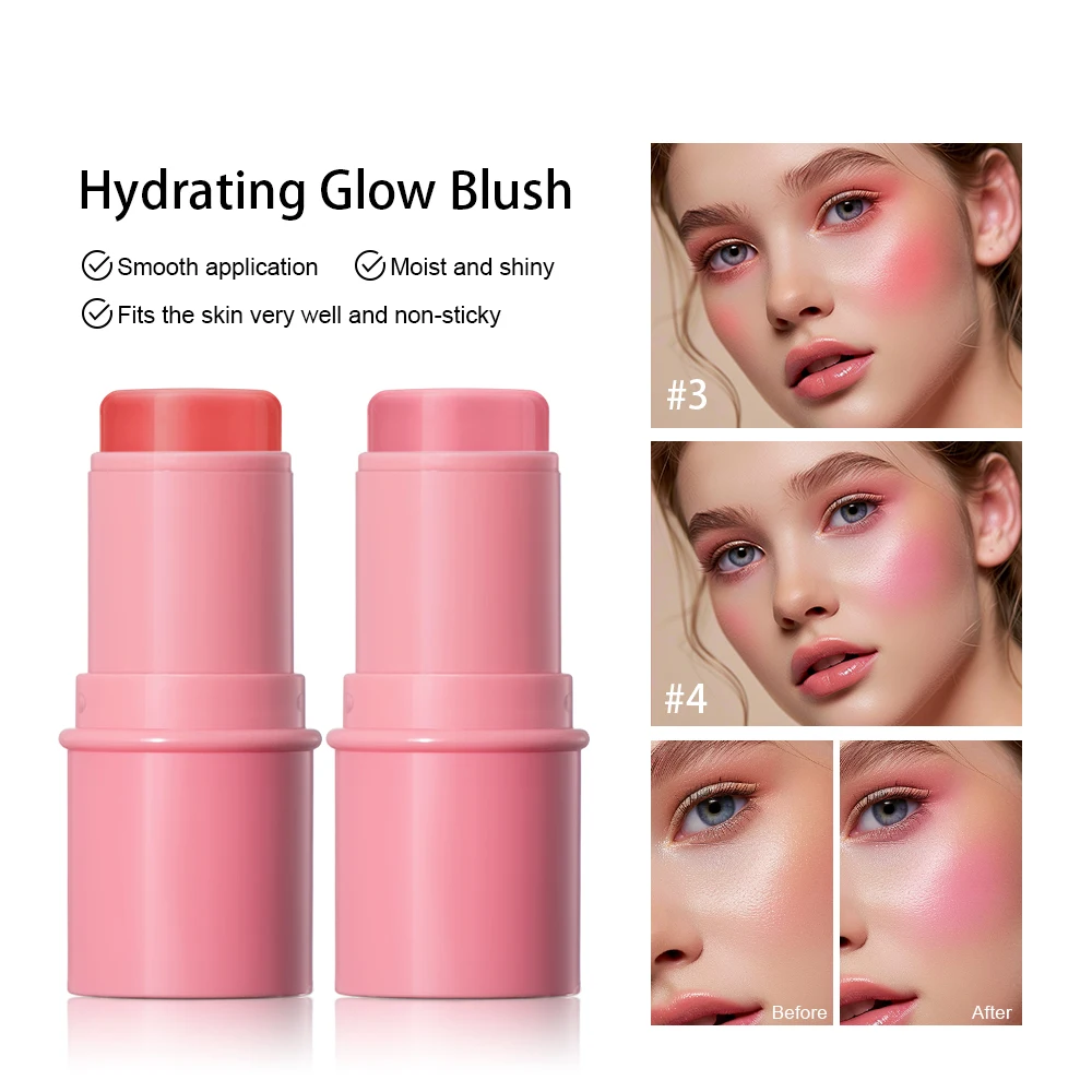 5 Colors Smooth Blush Stick Naturally Saturated Long-lasting Waterproof Natural Blush Brightening Skin Tone Expanding