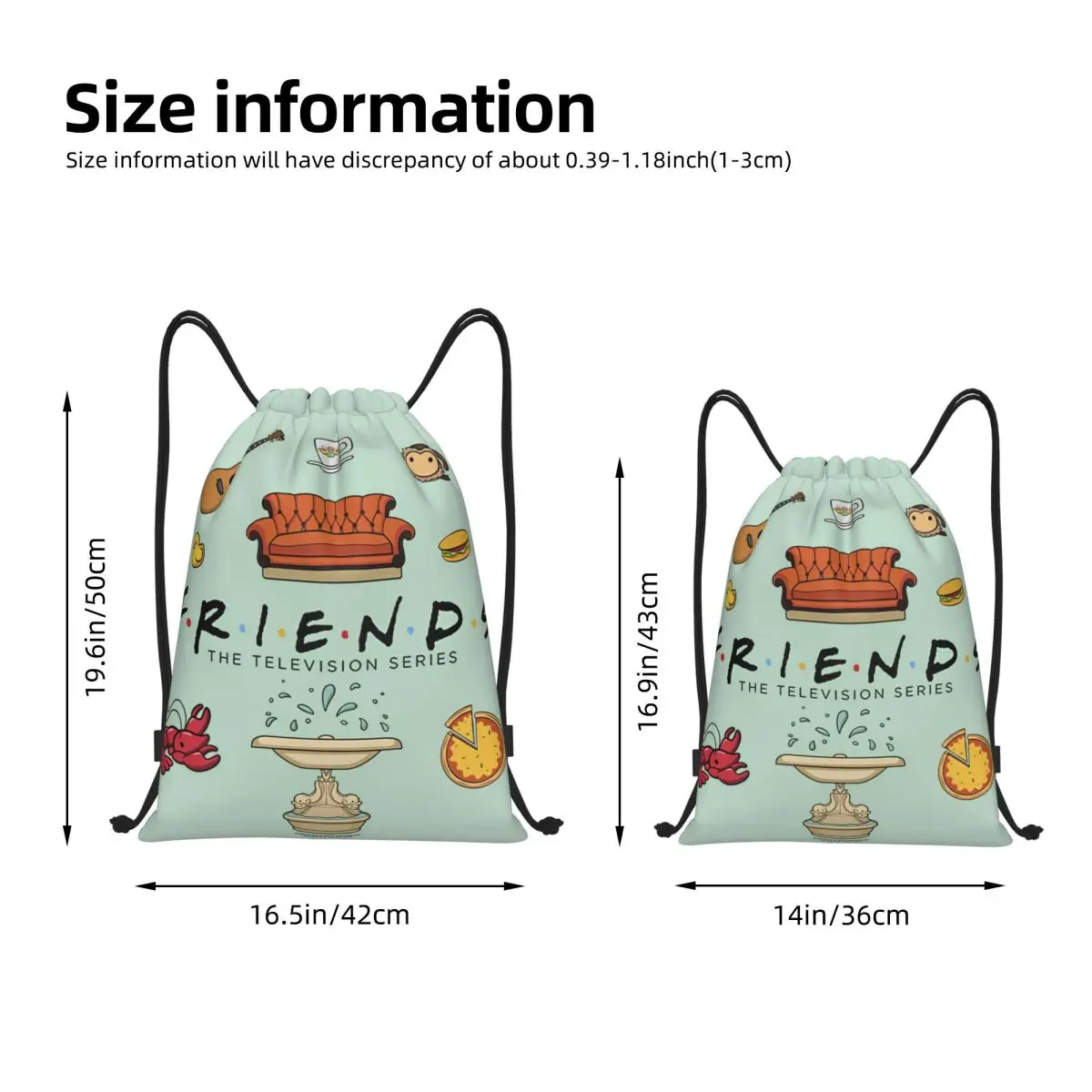 フレンズテレビ番組巾着バックパックジムスポーツサックパックヨガ用ストリングバッグ