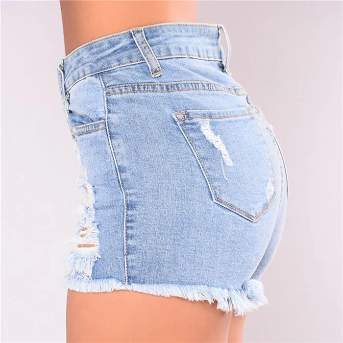 Retro Ripped Thin Single-breasted Multi-button High-waisted Denim Shorts Ladies Jeans Women's Clothing