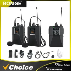 BOMGE 무선 칼라 클립 마이크 시스템 헤드폰 마이크 인터뷰 iPhone Android 스마트폰 PA 스피커 DSLR 카메라 교육 및 태블릿 164 피트