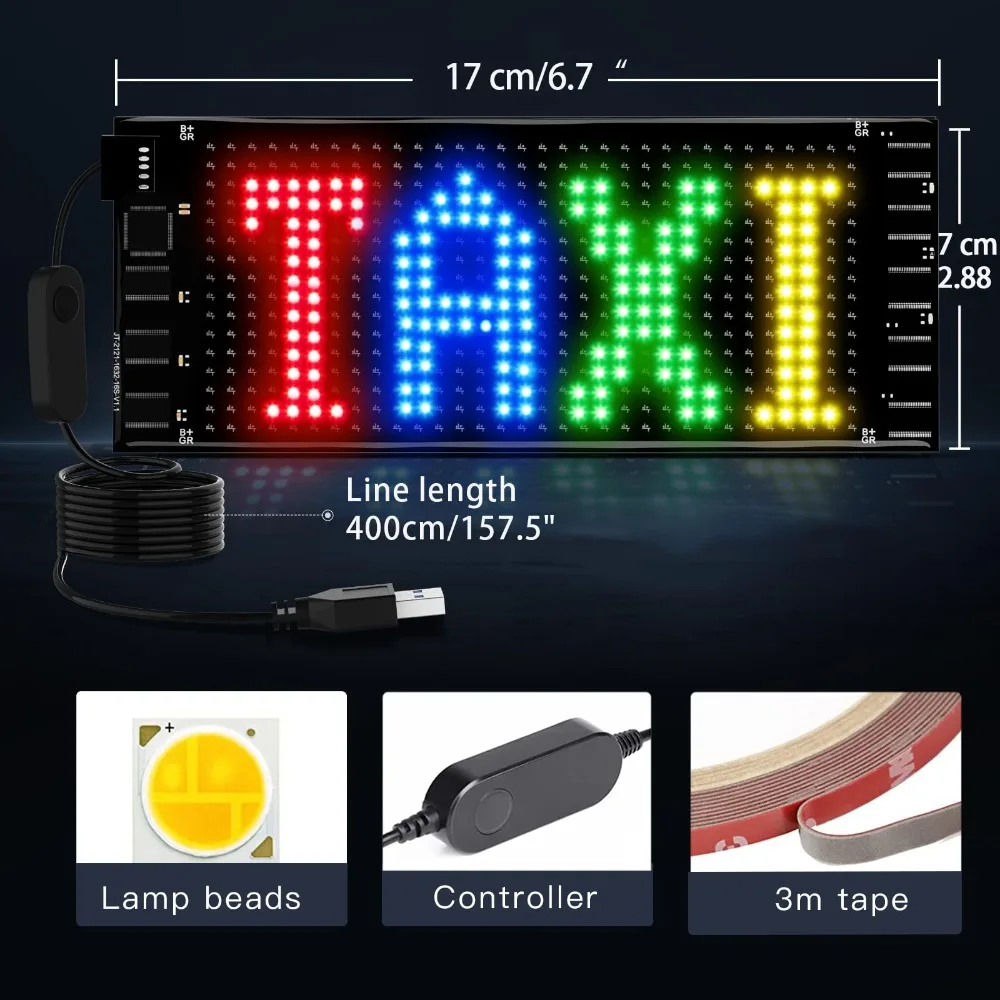 LED Car Sign Programmable LED Matrix Panel Flexible Screen Display Animation Message APP Control for Cars Shop Party Festival