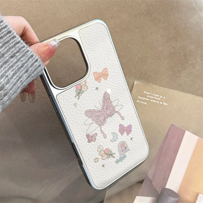 حافظة هاتف إنس لاكي فراشات وزهور جلدية لهاتف آيفون 11/12/13/14/15/16/17 برو ماكس اير بلس