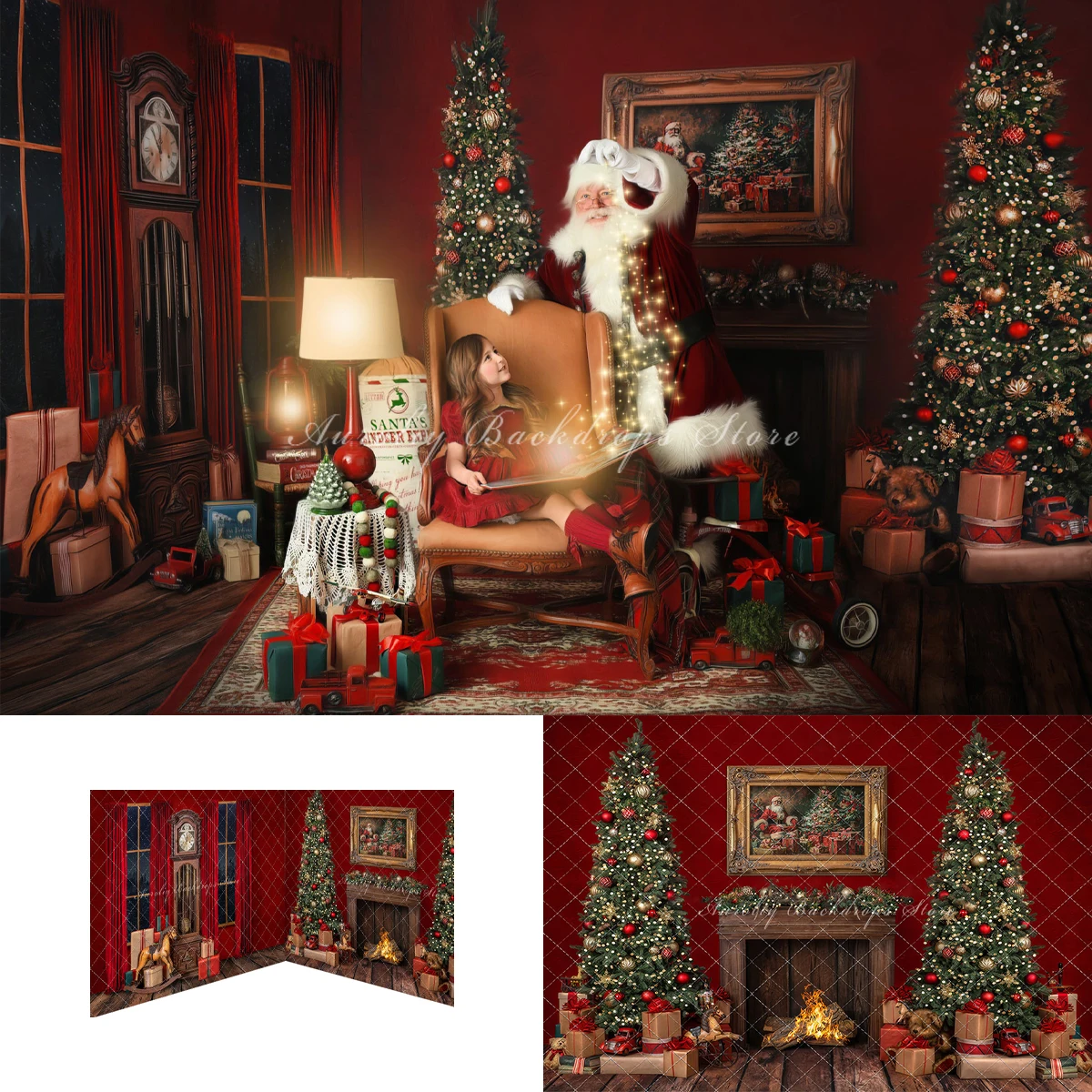 

Grand Christmas View Backgrounds Kids Adult Photography Props Child Baby Decors Studio Photo Santa Claus Fireplace Backdrops