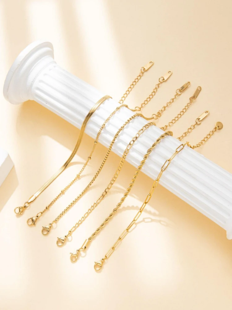 6Pcs Boho Retro Thick Twist Cuban Chain Bracelet Gold Color Multilayer for WomenBracelet Set Trendy Quality Jewelry Gifts 2024