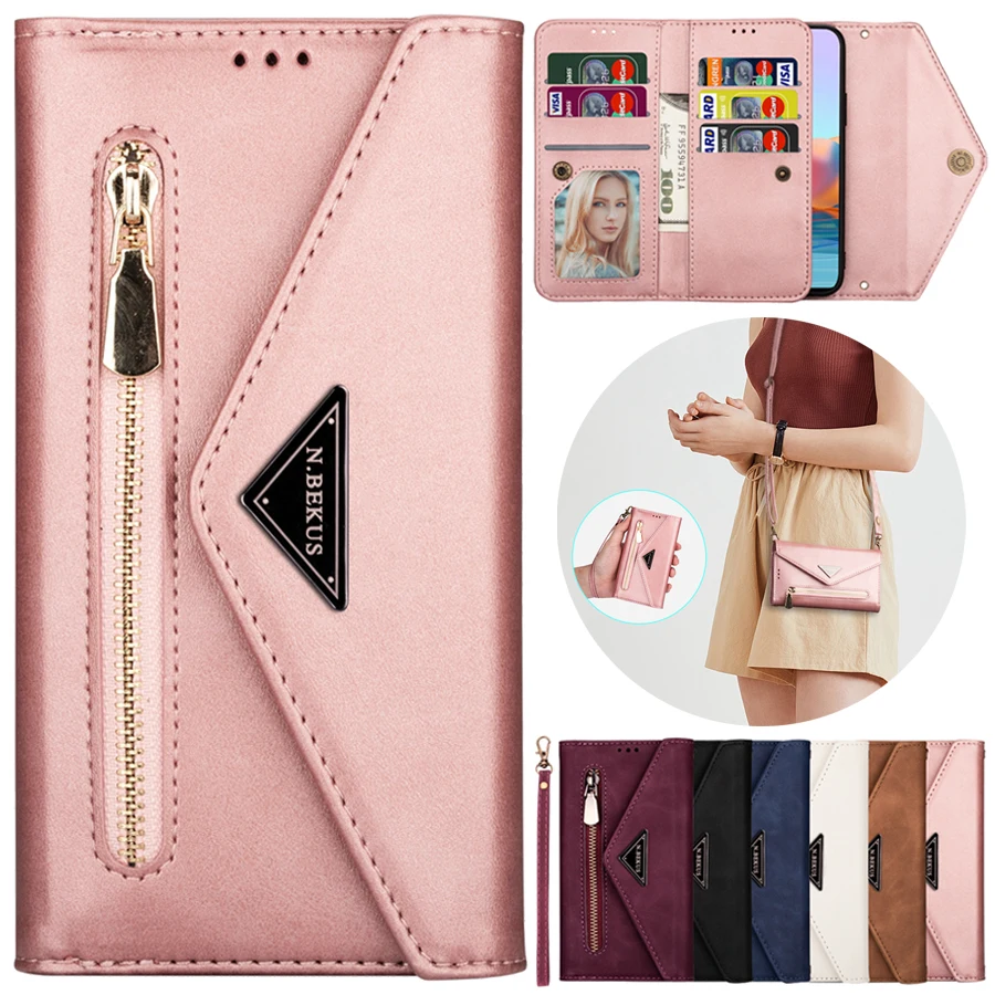 Wallet Magnetic Flip Zipper Leather Case For Xiaomi Redmi Note 12S 12 Pro 4G 11S 11 Pro 10S 9 Pro 8 Mi Poco X3 NFC F3 10T Lite