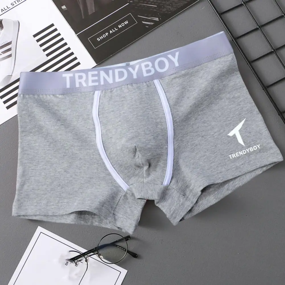 Men Summer Boxers Letter Print Contrast Color Mid Waist Elastic Breathable U Convex Male Underpants Male Inner Wear Clothes