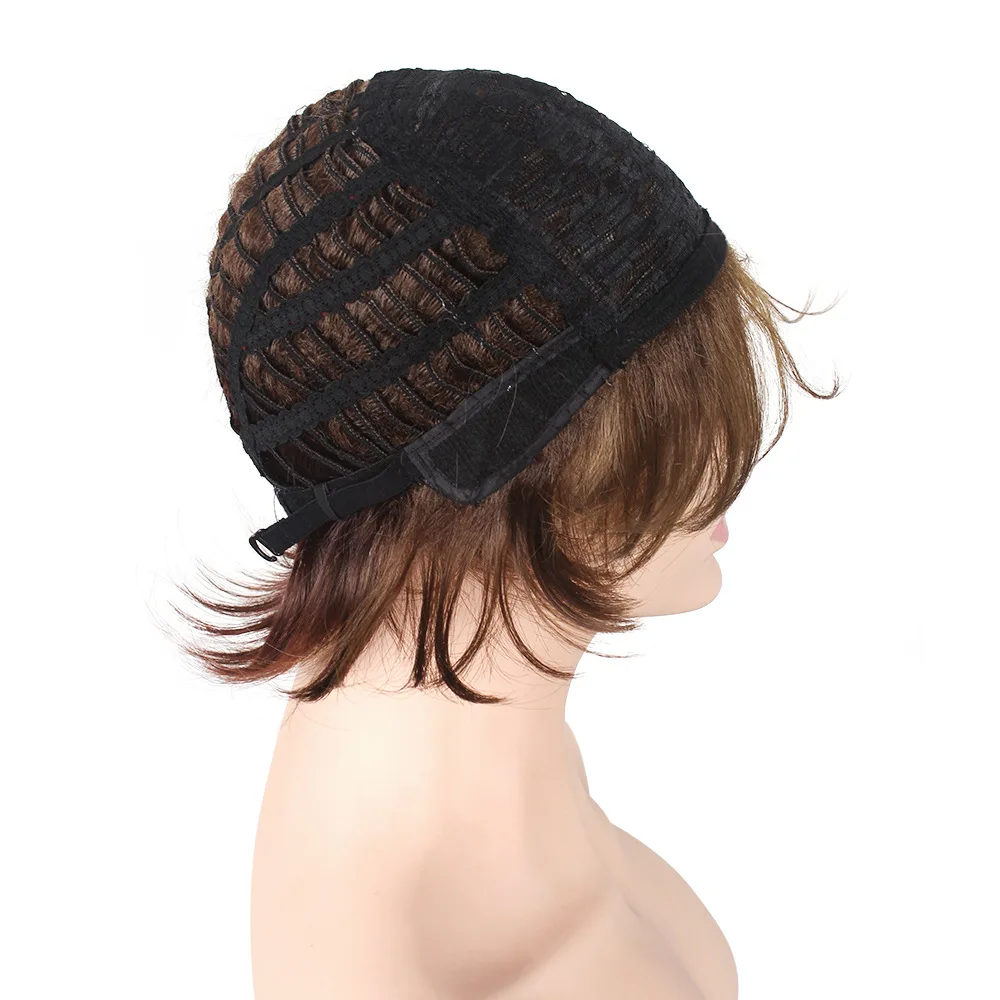 Cross Border Wigs Women's Fashionable Synthetic Fiber Headbands Brown Mixed Color Short Straight Hair Manufacturers JF2092