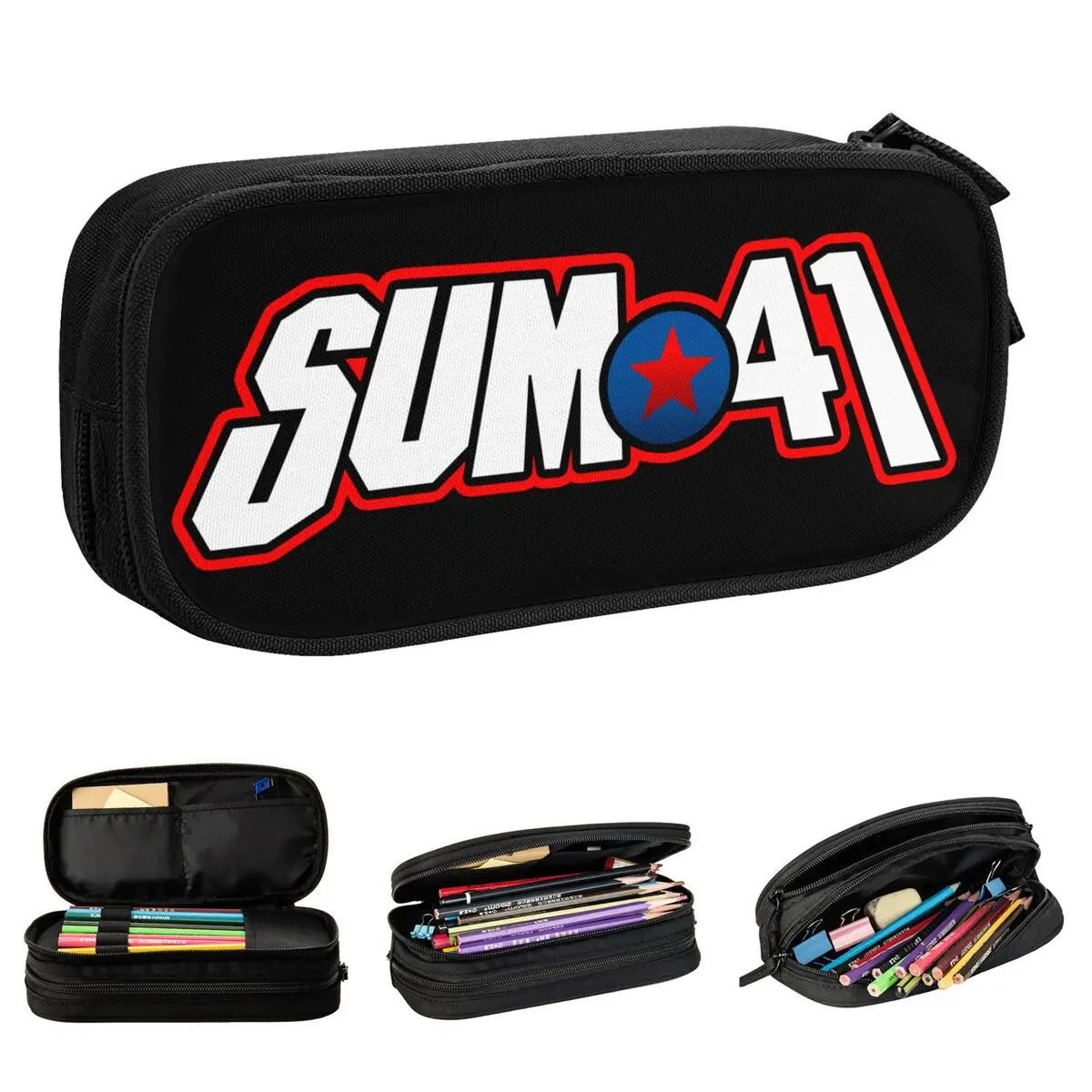 Sum 41 astucci per matite a fascia Classic SUM41 borse portapenne Punk per studenti pencilcase con cerniera per ufficio di grande capacità