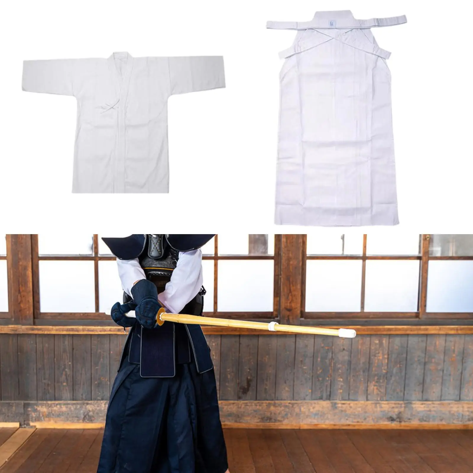 Kendo Uniform Set Kendo Hakama Breathable Ninjas Judo Japanese Kimono Hakama 170cm Blue and Black