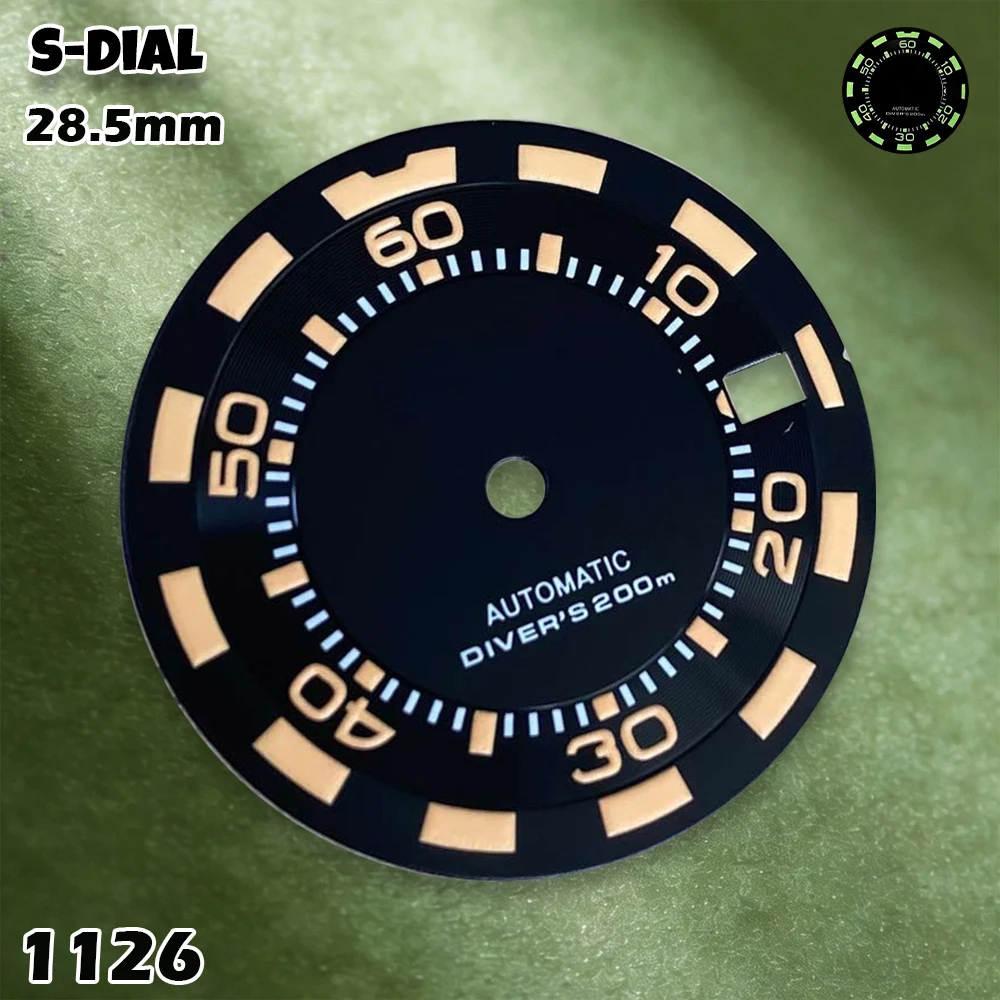 NH 28.5mm S Logo New Diver's dial automatic Dial Suitable for NH36 NH35 Movement Green Luminous Watch Modification Accessories view 4