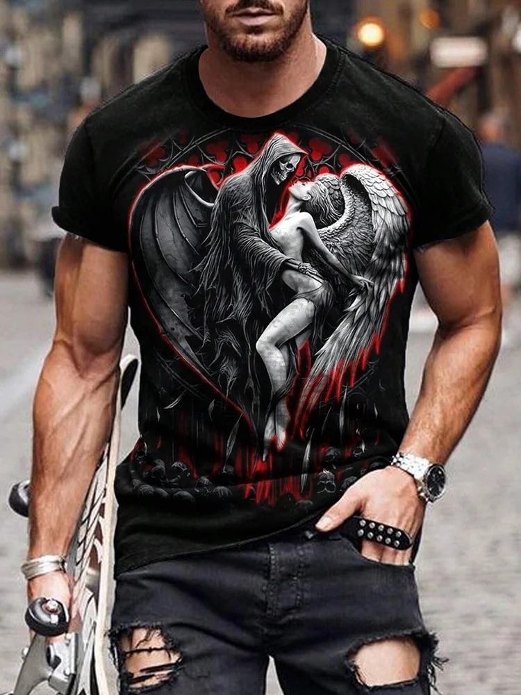 

Men's T-Shirt New Trendy Skull 3D Printed Short Sleeve Summer Outdoor Sports Tide Tops Plus Size Men's T-Shirt Clothing