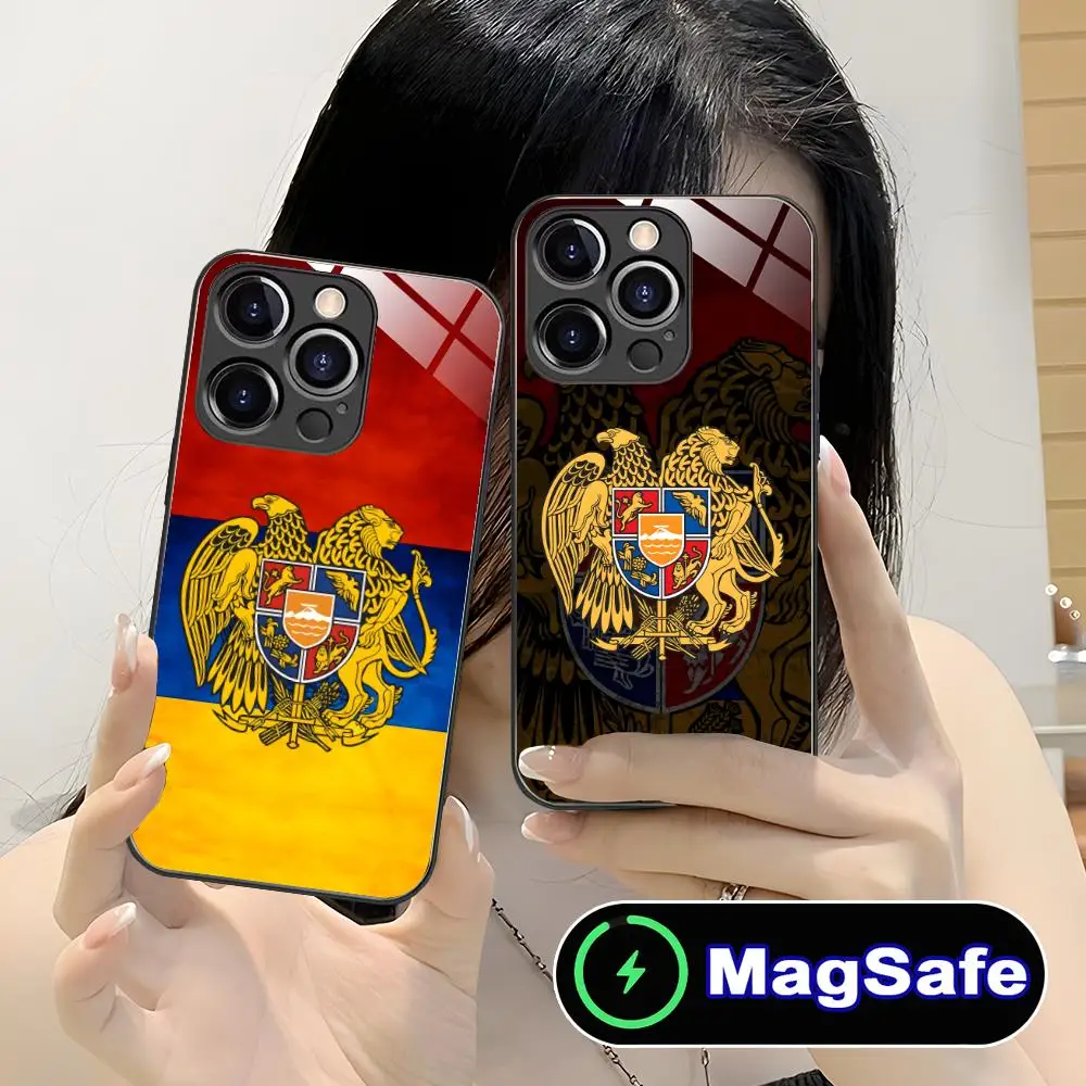 

Armenia Flag Mobile Phone Case for iPhone 16 15 14 13 12 11 Pro Max Plus Mini MagSafe Glass Colour Protective Pretty Cellphones