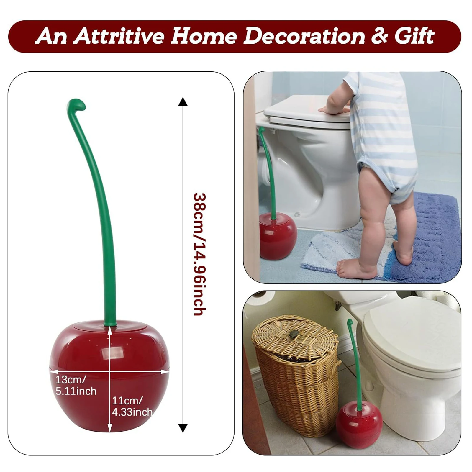 Creative Toilet Brush Creative Lovely Cherry Shape Lavatory Toilet Brush Holder Set Toilet Holder Bathroom Accessories-New